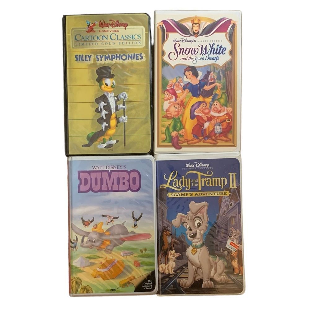 Disney lot of 4 vintage Disney vhs dumbo, Snow White, lady and the tramp II
